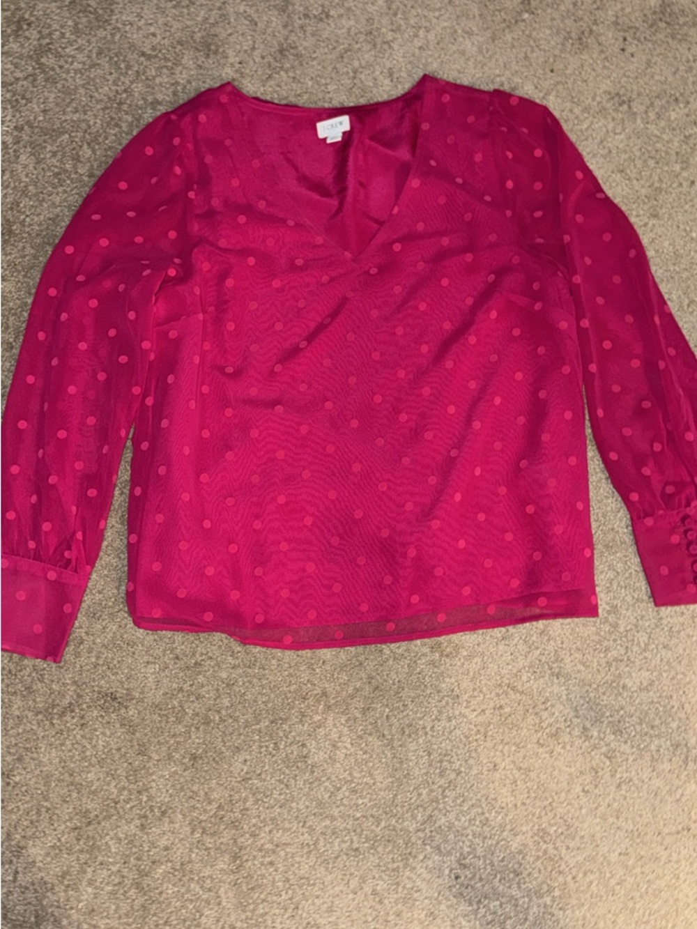 J. Crew Pink Polka Dot Long Sleeve Blouse